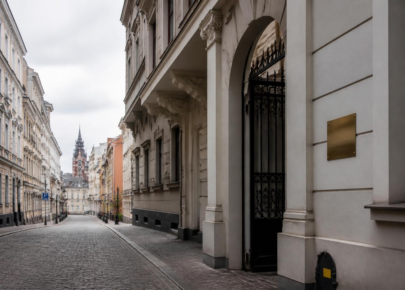 Historic townhouse street in Bydgoszcz, Poland
